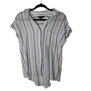 Silver Jeans‎ Blouse Women's Large Blue Striped Gauze Button Down Short Sleeve